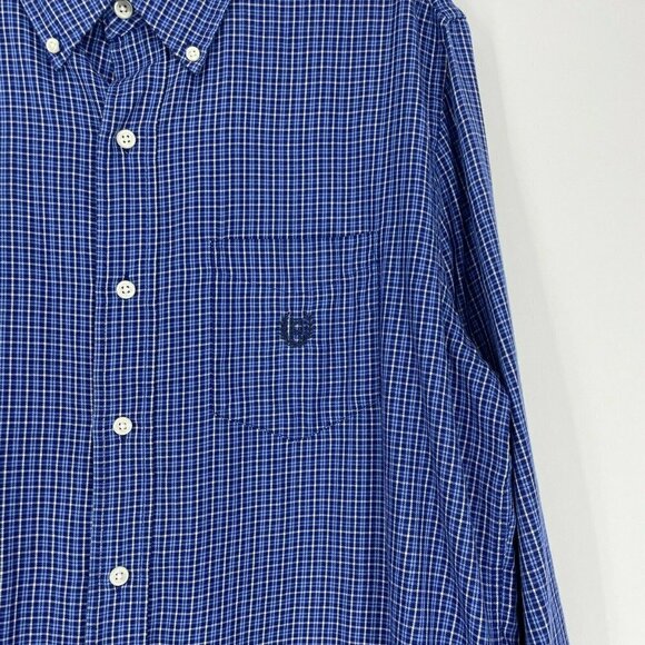 Chaps Shirt Men's L Blue White Plaid Front Patch Pocket Long Sleeves Button Down - Picture 4 of 10